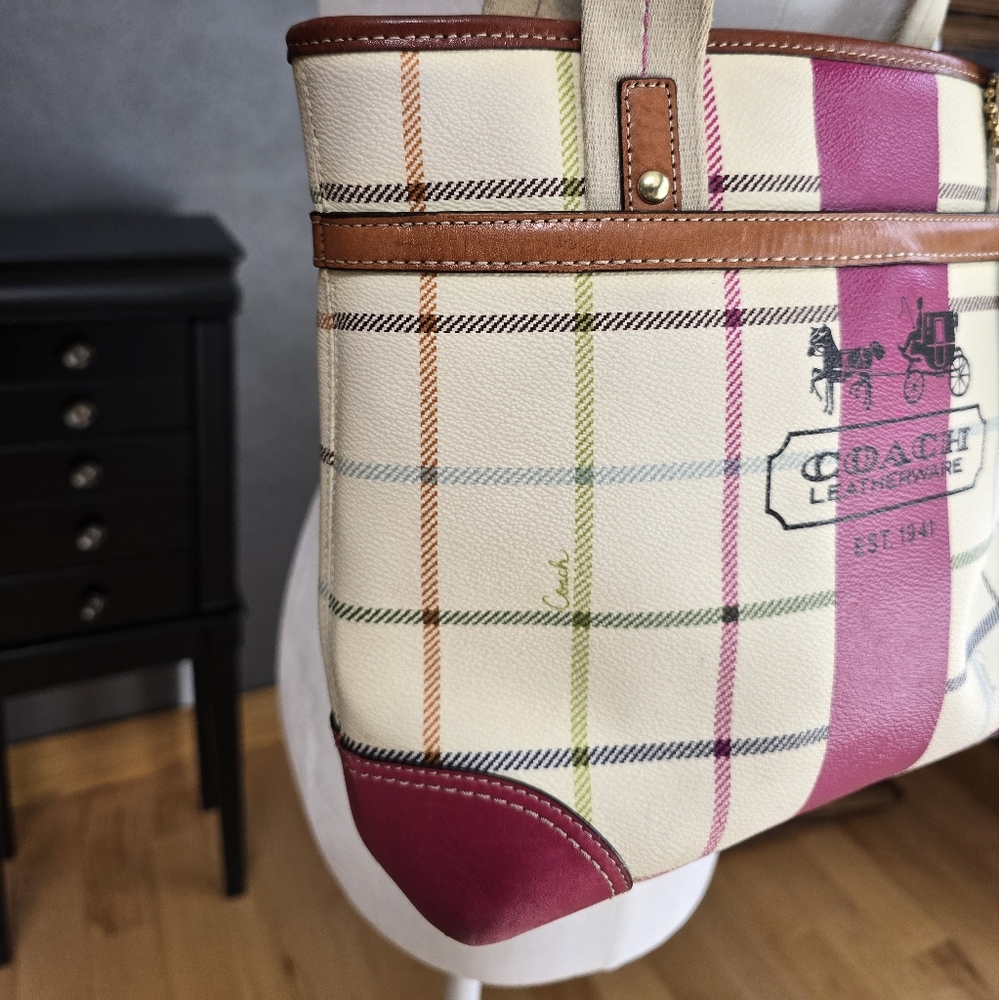 Coach Pink and Cream Plaid Tote - Picture 5 of 15